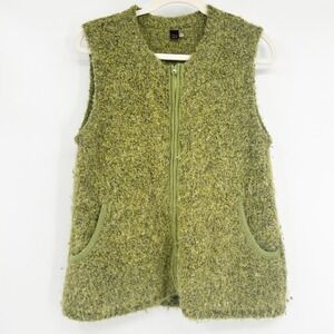 Tabask Womens Handmade In Peru Knit Alpaca Wool Blend Vest M Green Zip Pockets
